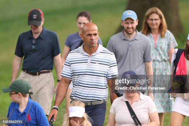 New York Jets head coach Robert Saleh walks the grounds during the final round of the KPMG Women's PGA Championship at Baltusrol Golf Club on June...