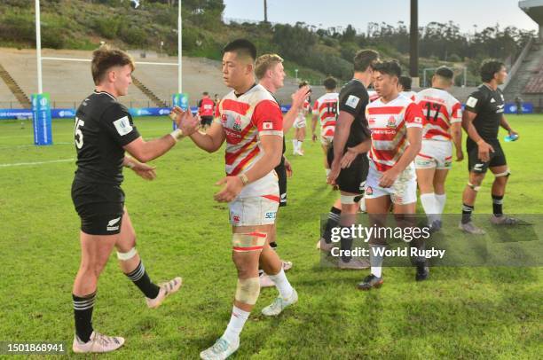 Players during the World Rugby U20 Championship 2023, group A match between New Zealand and Japan at Danie Craven Stadium on July 4, 2023 in...