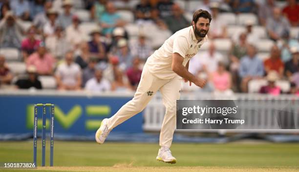 Brett Hutton of Nottinghamshire in bowling action during Day One of the LV= Insurance County Championship Division One match between Somerset and...