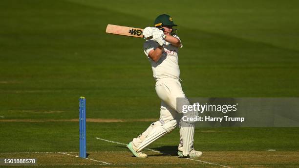 Ben Slater of Nottinghamshire plays a shot during Day One of the LV= Insurance County Championship Division One match between Somerset and...