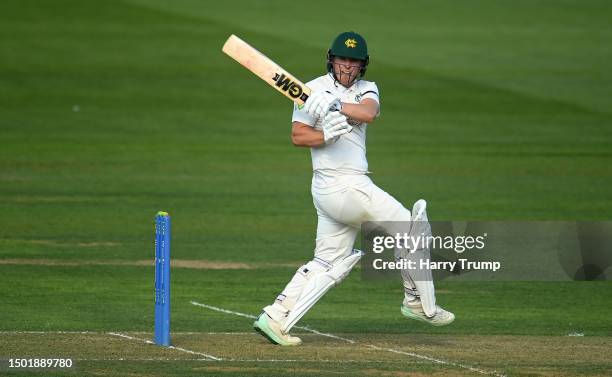 Ben Slater of Nottinghamshire plays a shot during Day One of the LV= Insurance County Championship Division One match between Somerset and...