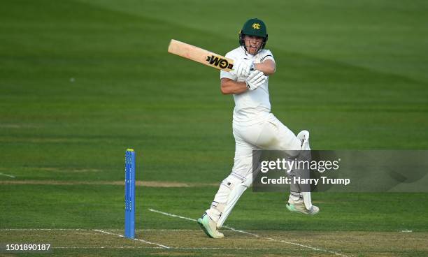 Ben Slater of Nottinghamshire plays a shot during Day One of the LV= Insurance County Championship Division One match between Somerset and...