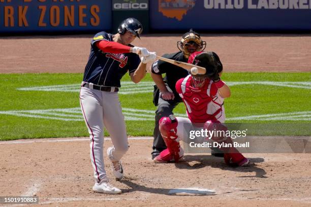 Matt Olson of the Atlanta Braves hits a home run in the sixth inning against the Cincinnati Reds at Great American Ball Park on June 25, 2023 in...