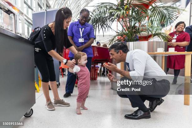 The British Prime Minister, Rishi Sunak, is seen visiting the Evelina Children's ward at St Thomas' hospital, where he took part in an NHS Big Tea...