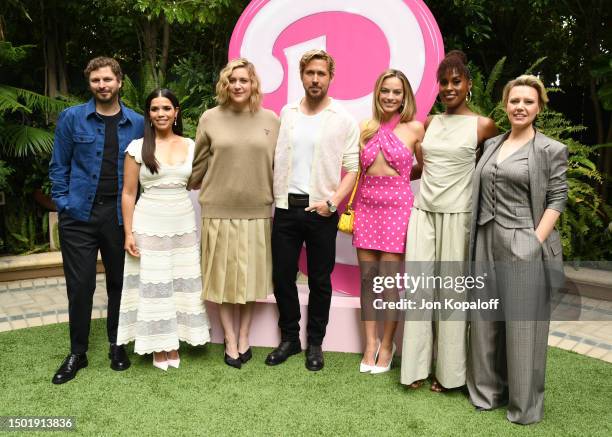 Michael Cera, America Ferrera, Greta Gerwig, Ryan Gosling, Margot Robbie, Issa Rae and Kate McKinnon attend the press junket and photo call For...