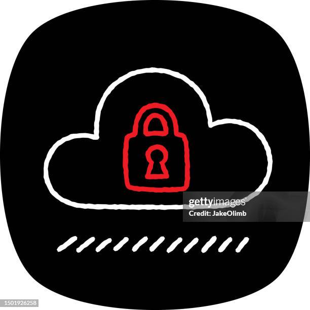 cloud lock doodle 3 - black computer engineer stock illustrations