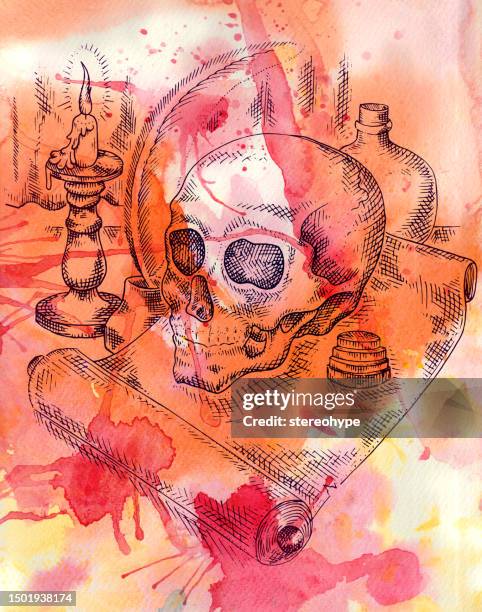 jolly roger's still life - bleeding money stock illustrations