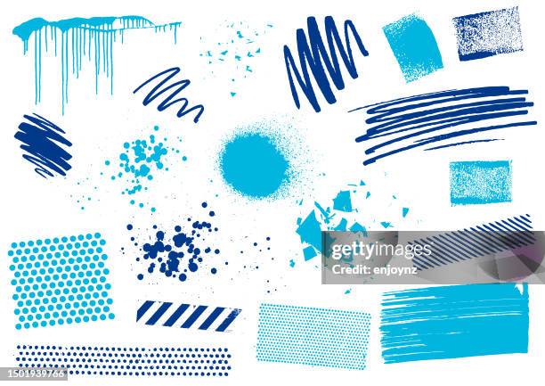 blue grunge textures, pen marks and design elements - highlighter stock illustrations