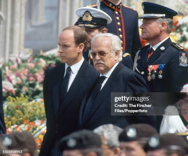 Prince Albert II of Monaco with his father, Prince Rainier III , at the funeral of King Badouin of Belgium in Brussels on 7th August 1993.