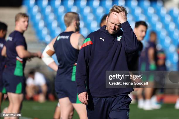 Warriors coach Andrew Webster during a New Zealand Warriors NRL training session at Go Media Stadium on June 26, 2023 in Auckland, New Zealand.