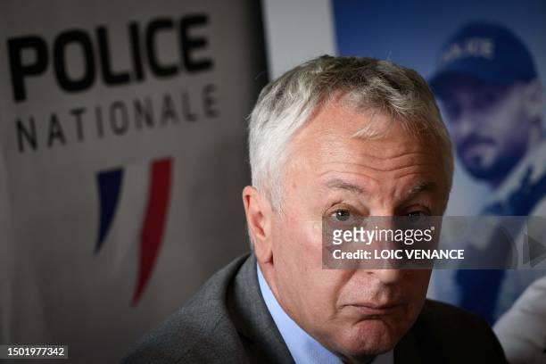 French Angers Republic prosecutor Eric bouillard gives a press conference, on July 4 in Angers, western France, after the arrest of a fugitive...