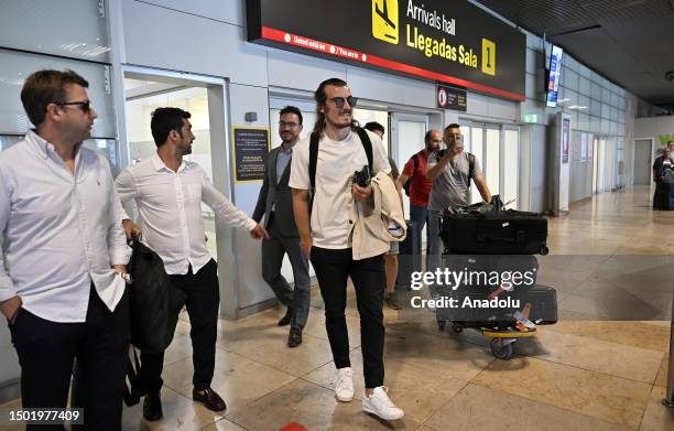 Turkish football player Caglar Sovuncu is seen upon his arrival in the Madrid Adolfo Suarez Barajas Airport to sign for a 4-season contract with...