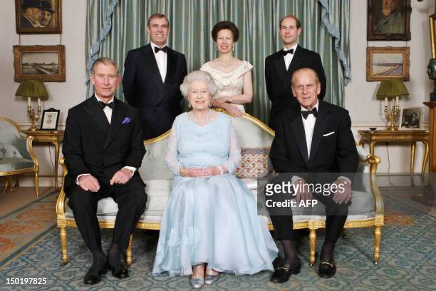 Britain's Queen Elizabeth II and Prince Philip are joined at Clarence House in London by Prince Charles, Prince Edward, Princess Anne and Prince...