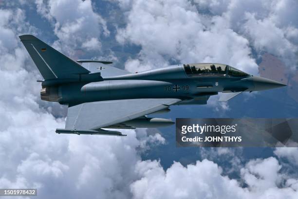 German Air Force Eurofighter Typhoon jetfighter takes part in the NATO exercise as part of the NATO Air Policing mission, in Alliance members'...