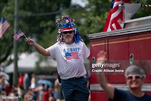 Residents participate in the annual Independence Day Parade on July 4, 2023 in Southport, North Carolina. The U.S. Declaration of Independence was...