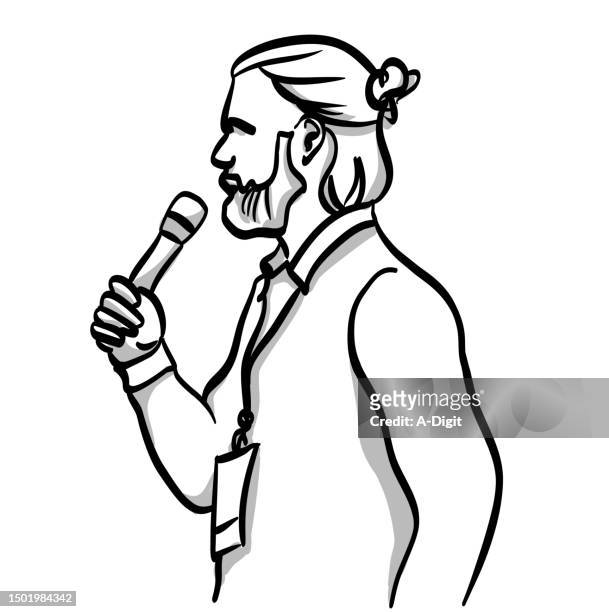 profile of young man speaker sketch - party host stock illustrations