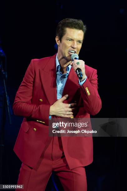 Brandon Flowers of the Killers performs with Elton John on Day 5 of Glastonbury Festival 2023 on June 25, 2023 in Glastonbury, England.