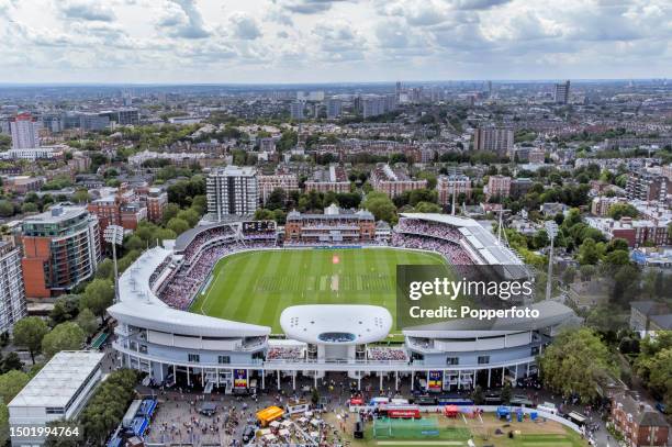 An aerial view of Lord's Cricket Ground in London during day two of the LV=Insurance Ashes 2nd Test match between England and Australia on June 29th...