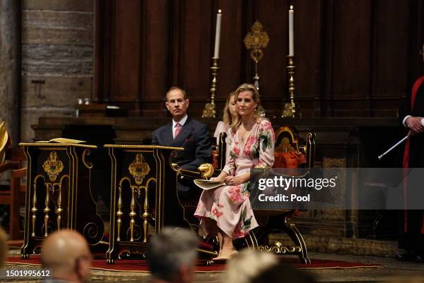 Prince Edward, Duke of Edinburgh and Sophie, Duchess of Edinburgh attend the NHS anniversary ceremony as part of the health service's 75th...