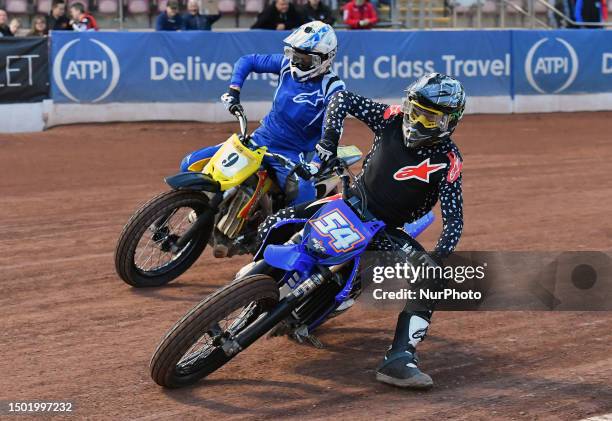 Flat rack racing during the Sports Insure Premiership match between Belle Vue Aces and Wolverhampton Wolves at the National Speedway Stadium,...