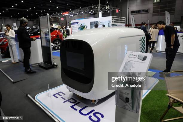 An EPLVS intelligent mobile energy storage charging pile is displayed during Thailand Fast Auto Show & EV Expo at Bangkok International Trade and...