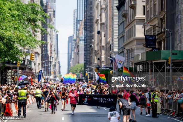 Marchers in pride colors during the 2023 New York City Pride March on June 25, 2023 in New York City.