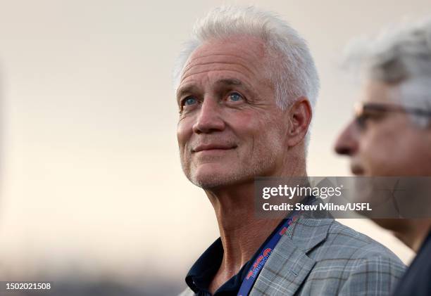 President Daryl Johnston looks on during the second quarter in the USFL South Division Championship between the Birmingham Stallions and the New...