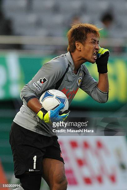 Yoichi Doi of Tokyo Verdy looks on during the J.League second division match between Tokyo Verdy and Kyoto Sanga at Ajinomoto Stadium on August 12,...