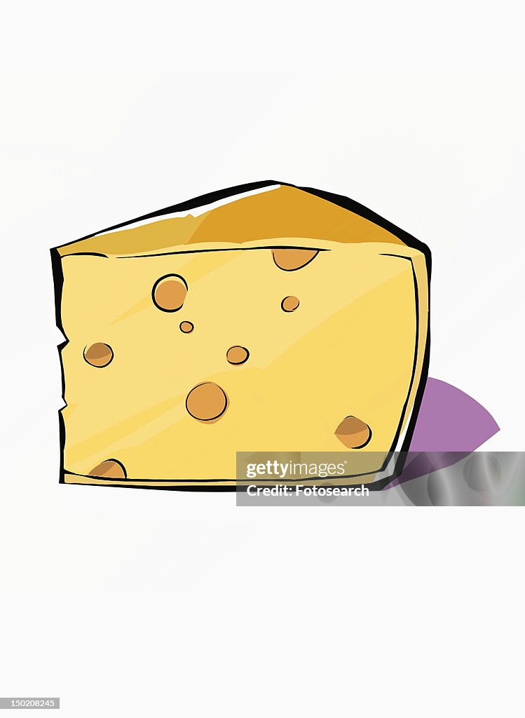 A wedge of yellow cheese with holes