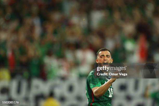 Luis Chavez of Mexico celebrates after scoring the team´s fourth goal during a Group B match between Haiti and Qatar as part of the 2023 CONCACAF...