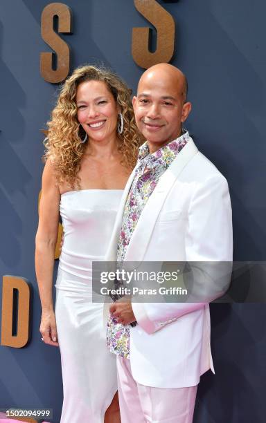 Chanda Gibson and President and Chief Executive Officer of BET Media Group Scott M. Mills attends the BET Awards 2023 at Microsoft Theater on June...