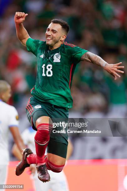 Luis Chávez of Mexico celebrates his goal against team Honduras during the second half of the Concacaf Gold Cup match at NRG Stadium on June 25, 2023...