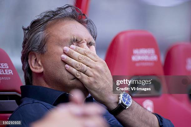 Coach Robbert Maaskant of FC Groningen during the Dutch Eredivisie match between FC Twente and FC Groningen at the Grolsch Veste on August 12, 2012...