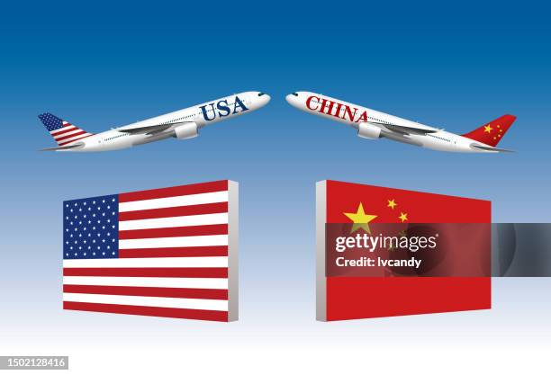 flights between usa and china - plane engine stock illustrations