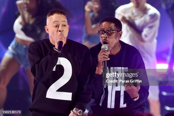 Kid and Play of Kid 'n Play perform onstage during the BET Awards 2023 at Microsoft Theater on June 25, 2023 in Los Angeles, California.