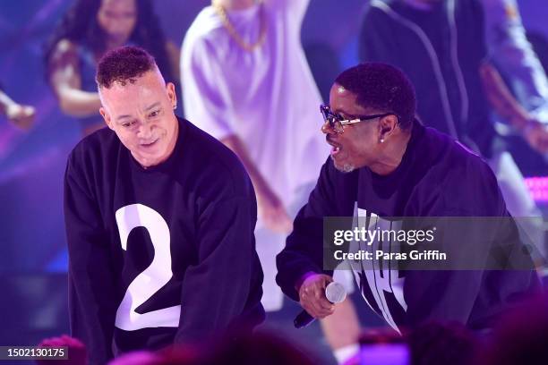 Kid and Play of Kid 'n Play perform onstage during the BET Awards 2023 at Microsoft Theater on June 25, 2023 in Los Angeles, California.