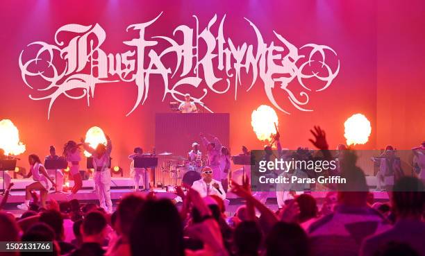 Spliff Star and LOS ANGELES, CALIFORNIA Spliff Star and Busta Rhymes perform onstage during the BET Awards 2023 at Microsoft Theater on June 25, 2023...