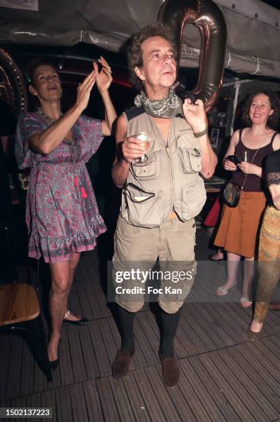 Frigide Bardot and Basile de Koch attend Frigide Bardot 60th Birthday and Jalons 40th Anniversary P)arty on Peniche de Nathalie on June 25, 2023 in...