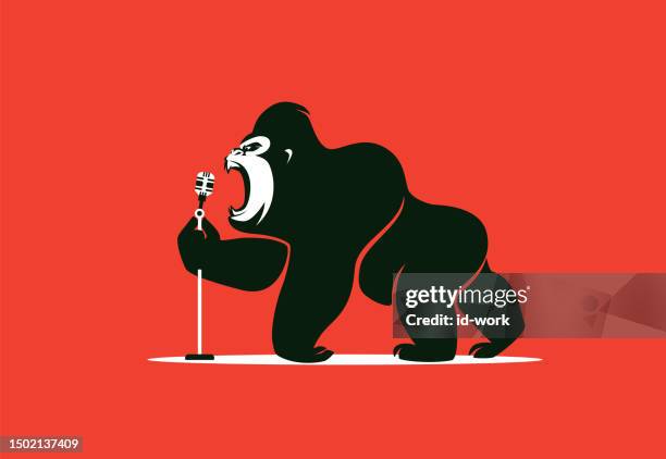 bildbanksillustrationer, clip art samt tecknat material och ikoner med gorilla holding microphone and roaring - skrika
