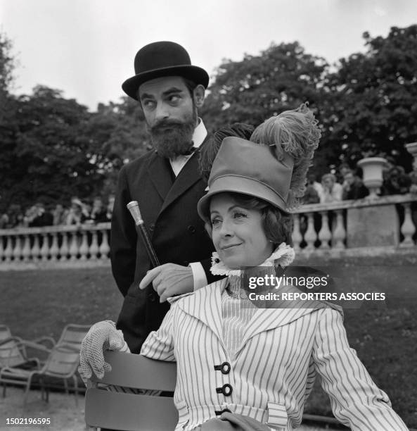 Actors Danielle Darrieux and Charles Denner on Set of Movie Landru at Jardin du Luxembourg, Paris, 1962.