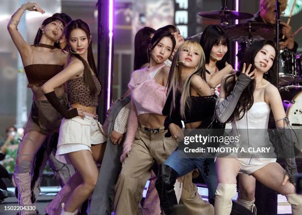 South Korean girl group "Twice" performs at Rockefeller Center during the "Today Show" in New York on July 5, 2023.