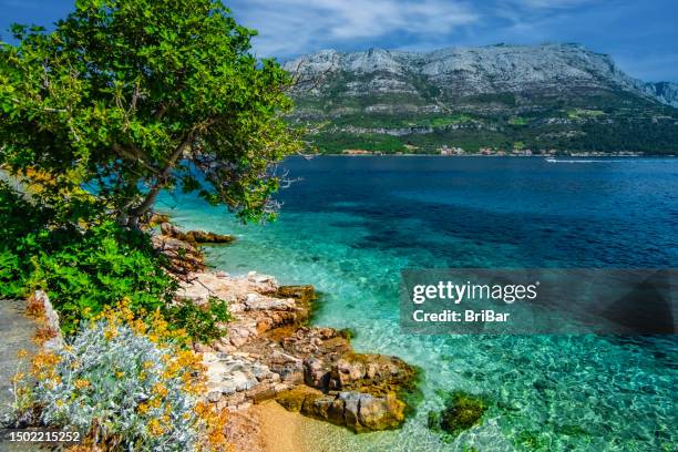 adriatic coastline, adriatic sea, korcula, croatia, europe - korcula island stock pictures, royalty-free photos & images