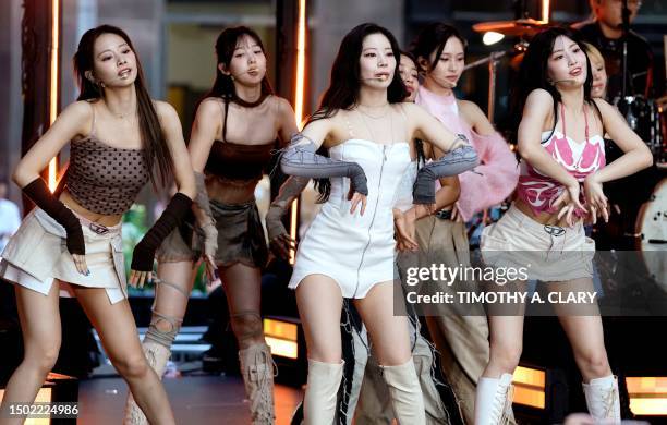 South Korean girl group "Twice" performs at Rockefeller Center during the "Today Show" in New York on July 5, 2023.