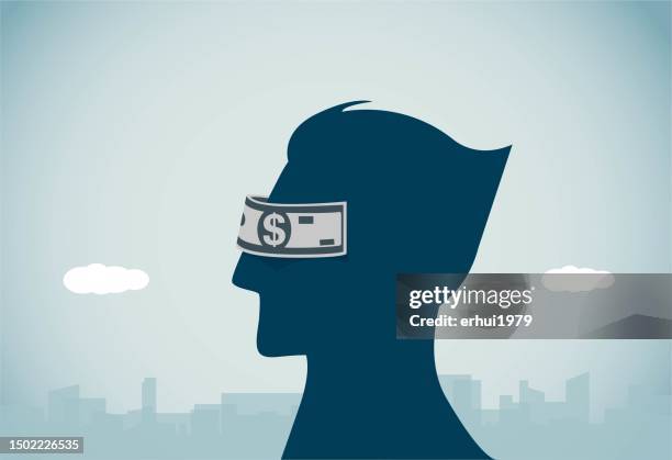 man blinded by money - greed stock illustrations