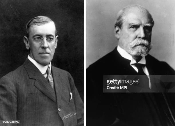 In this composite image a comparison has been made between Woodrow Wilson and Charles Evans Hughes. In 1916 Democrate Woodrow Wilson won the...