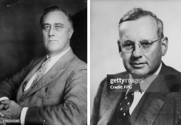 In this composite image a comparison has been made between Franklin Delano Roosevelt and Alf Landon. In 1936 Franklin Delano Roosevelt won the...