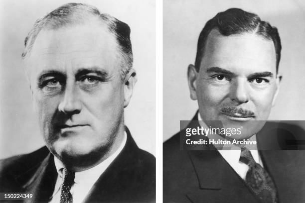 In this composite image a comparison has been made between former US Presidential Candidates Franklin Delano Roosevelt and Thomas E Dewey. In 1944...