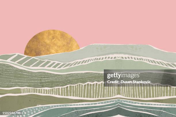 pastel dawn in the desert - boho stock illustrations