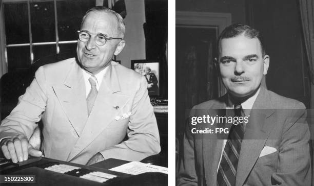 In this composite image a comparison has been made between former US Presidential Candidates Harry S Truman and Thomas E. Dewey. In 1948 Harry S...