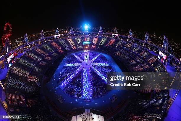 The athletes of the competing nations enter the stadium during the Closing Ceremony on Day 16 of the London 2012 Olympic Games at Olympic Stadium on...